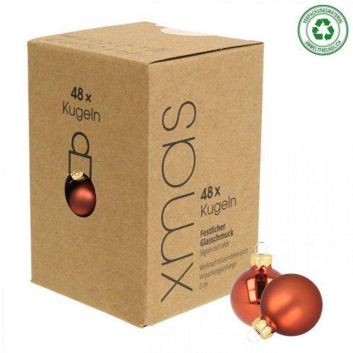 Prodotto Mini palline di Natale in vetro rosso ruggine opaco/lucido Ø2cm 44pz