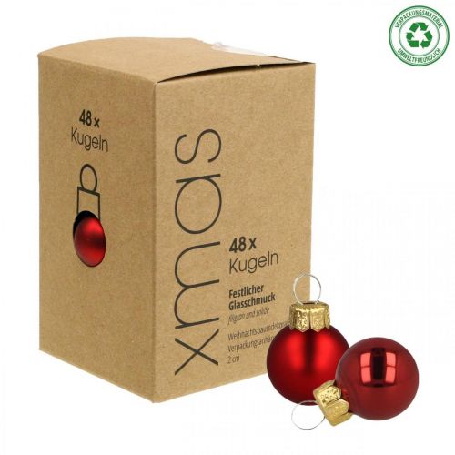 Floristik24 Mini palline di Natale in vetro rosso opaco/lucido Ø2cm 44 pezzi