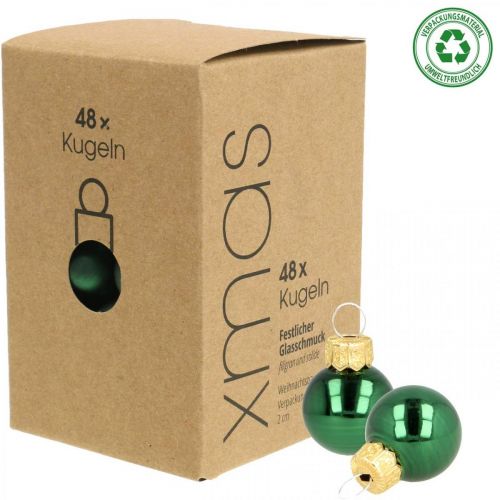 Floristik24 Mini palline di Natale in vetro verde opaco/lucido Ø2cm 44p
