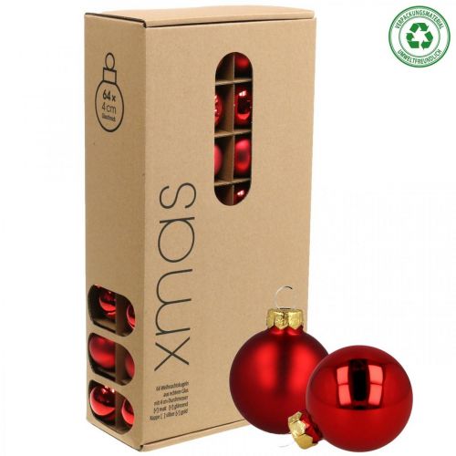 Floristik24 Palle di Natale vetro palline di vetro rosse opaco/lucido Ø4cm 60 pezzi