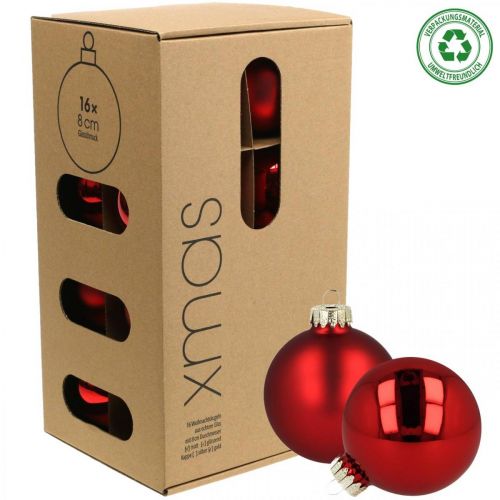 Floristik24 Palle di Natale vetro sfere di vetro rosse lucide opaco Ø8cm 14 pezzi