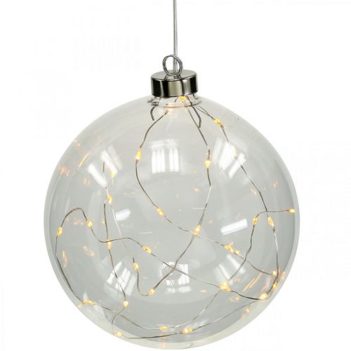 Floristik24 Sfera di Natale Sfera LED Ø10cm 15L all&#39;interno timer bianco caldo