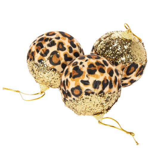 Palline di Natale con motivo leopardato e glitter dorati, 7 cm, 3 pezzi | Floristik24.it