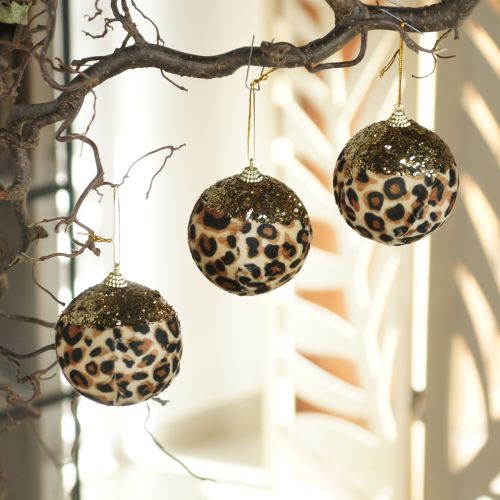 Palline di Natale con motivo leopardato e glitter dorati, 7 cm, 3 pezzi acquistare | Floristik24.it