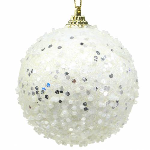 Floristik24 Addobbi per l'albero di Natale Palla di Natale in gommapiuma bianca glitter Ø8cm 2 pezzi