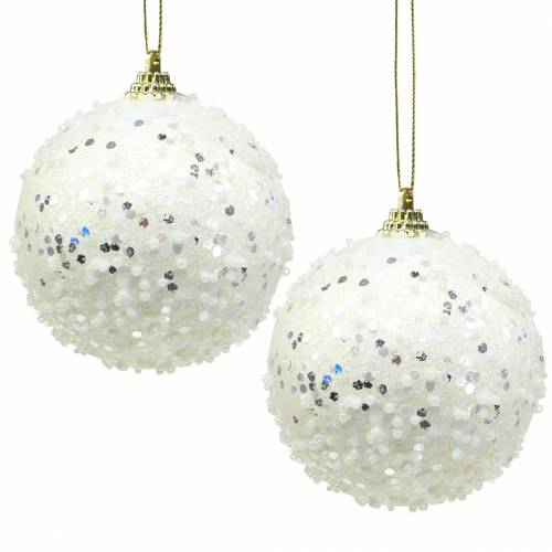 Floristik24 Addobbi per l'albero di Natale Palla di Natale in gommapiuma bianca glitter Ø8cm 2 pezzi