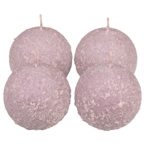 Candele rotonde Candele a sfera viola con glitter palla di neve 8 cm 4 pezzi