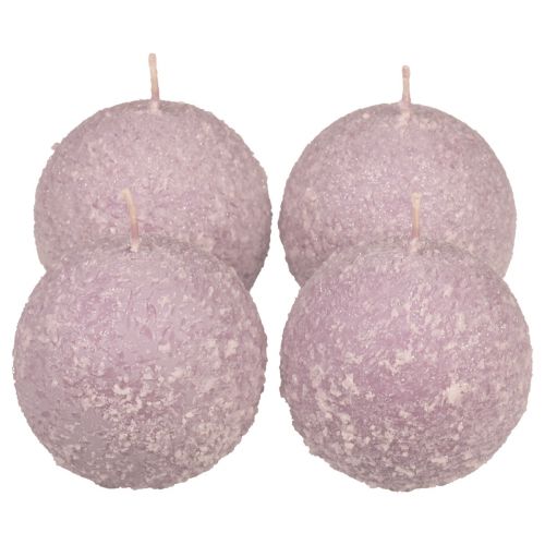 Prodotto Candele rotonde Candele a sfera viola con glitter palla di neve 8 cm 4 pezzi