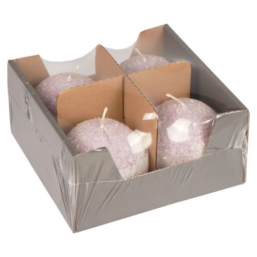 Prodotto Candele rotonde Candele a sfera viola con glitter palla di neve 8 cm Confezione da 4