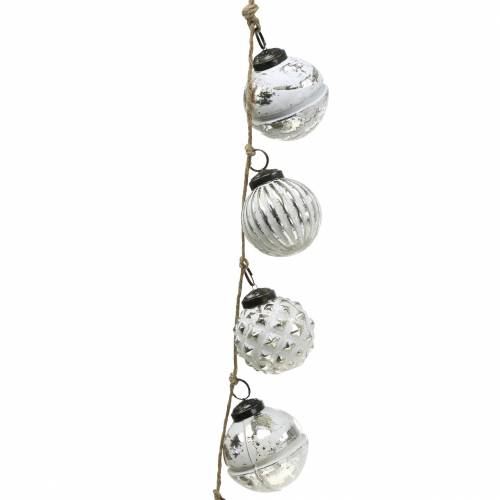 Floristik24 Ghirlanda di decorazioni natalizie Palline dell'albero di Natale bianco 120 cm