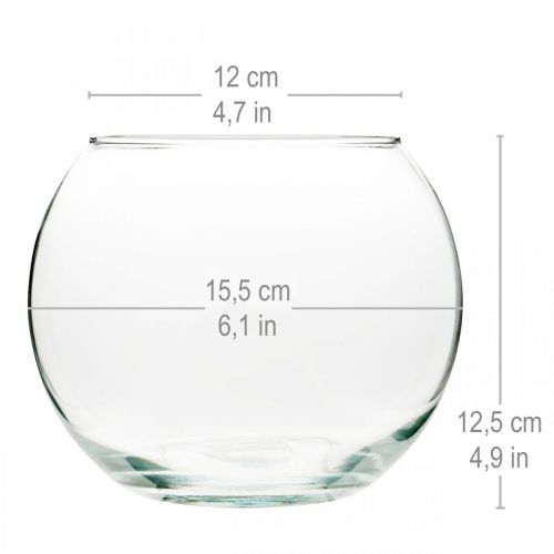 Prodotto Vaso a sfera Vaso in vetro Vaso da tavolo rotondo trasparente Vaso per fiori Ø15,5cm H12,5cm