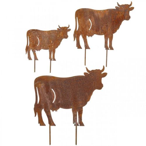 Mucche, mucca in metallo, decorazione da giardino, patina L14,5/19/24 cm set di 3