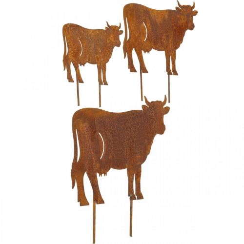 Floristik24 Mucche, mucca in metallo, decorazione da giardino, patina L14,5/19/24 cm set di 3