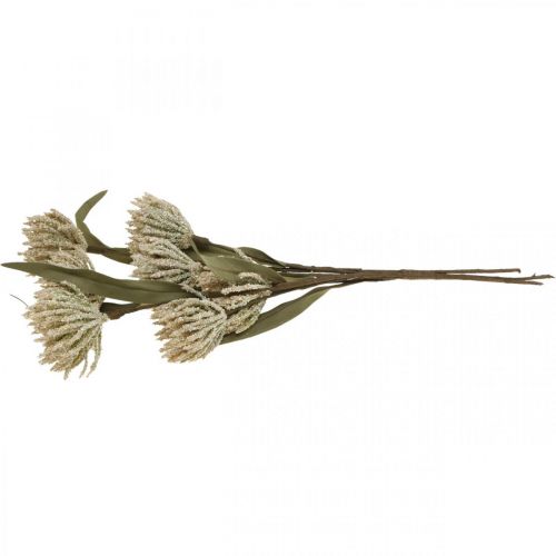 Prodotto Fiore artificiale con 6 fiori floccati beige verde mazzetto di 3 H38cm