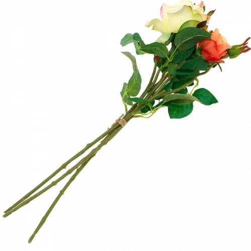 Prodotto Fiori artificiali, bouquet di rose, decorazioni per la tavola, fiori di seta, rose artificiali giallo-arancio