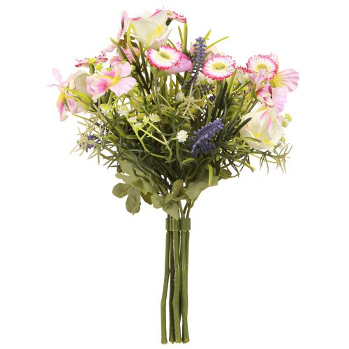Prodotto Bouquet di fiori artificiali in crema rosa viola verde Ø18cm H25cm