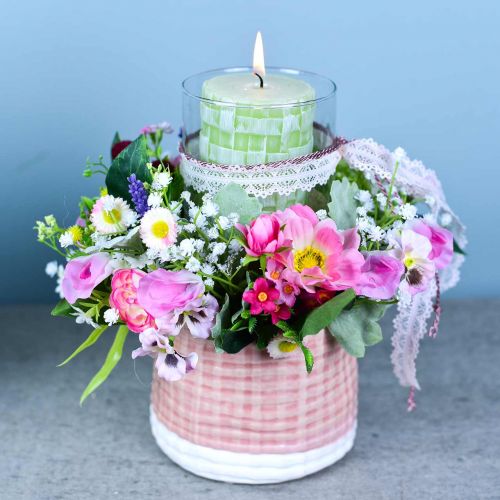 Floristik24 Mazzo artificiale con ranuncoli e bellis rosa, bianco Ø20cm