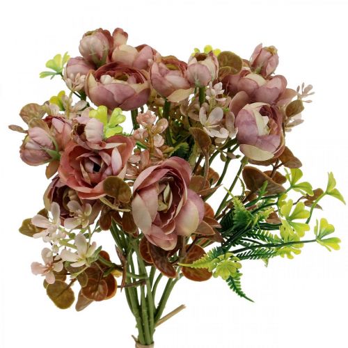 Floristik24 Bouquet di fiori artificiali deco ranuncolo rosa artificiale 32 cm