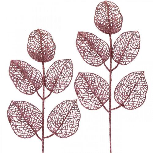 Floristik24 Piante artificiali, foglie decorative, rami artificiali glitter rosa L36cm 10 pz