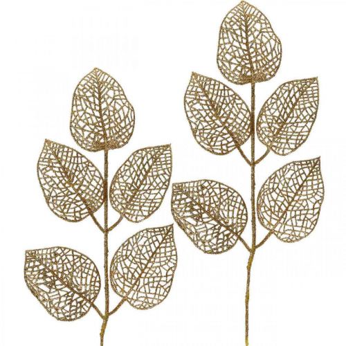 Floristik24 Piante artificiali, decorazione di rami, foglie decorative glitter dorate L36cm 10 pz