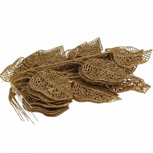 Prodotto Piante artificiali, decorazione di rami, foglie decorative glitter dorate L36cm 10 pz