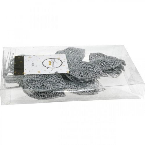 Floristik24 Piante artificiali, decorazione di rami, foglia decorativa glitter argento L36cm 10 pz