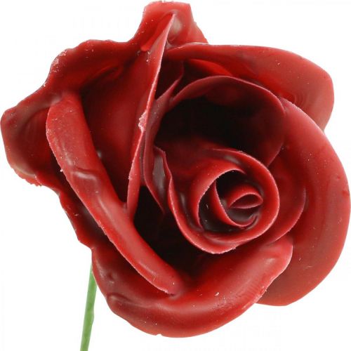 Floristik24 Rose artificiali Rose in cera bordeaux Rose decorative in cera Ø6cm 18 pz