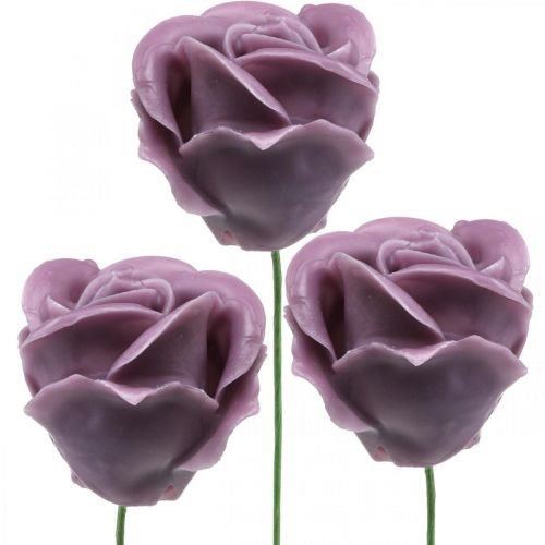 Floristik24 Rose artificiali rose di cera lilla rose deco cera Ø6cm 18 pezzi