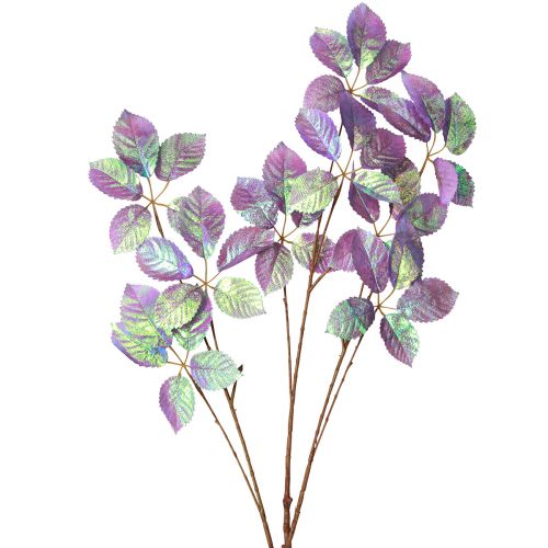 Decorazione di foglie di rami artificiali viola metallizzato L103 cm 2 pezzi