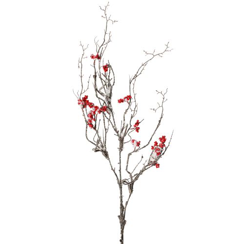 Ramo artificiale lungo innevato con bacche rosse 130 cm