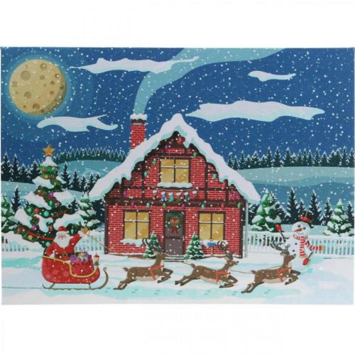 Floristik24 Quadro LED Natale Babbo Natale con pupazzo di neve Murale LED 38x28cm