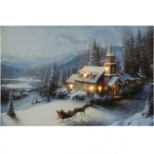Floristik24 Quadro LED Natale paesaggio invernale con chiesa Murale LED 58x38cm