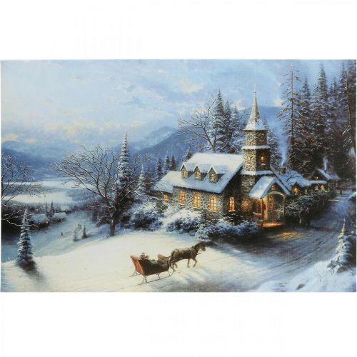 Floristik24 Quadro LED Natale paesaggio invernale con chiesa Murale LED 58x38cm