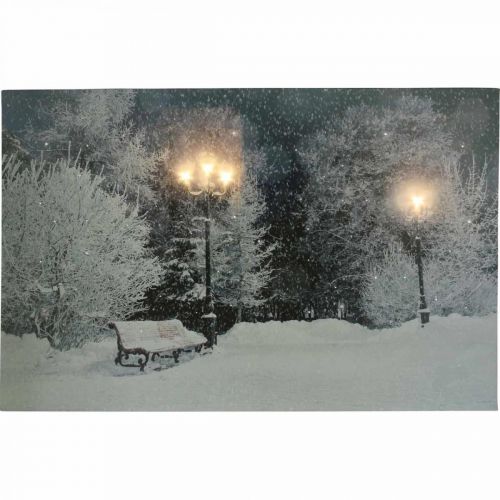 Quadro LED Natale paesaggio invernale con panchina Murale LED 58x38cm