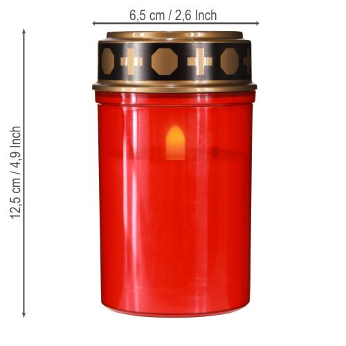 Prodotto Luce tombale a LED con timer candela da cimitero per batteria rossa H12,5cm