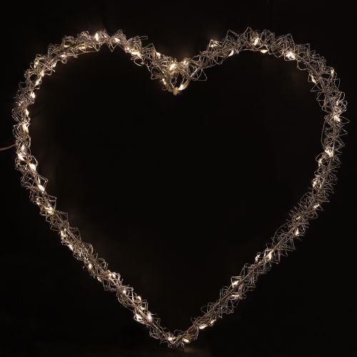 Lampada decorativa a forma di cuore in metallo a LED da appendere, bianco caldo, 30 cm