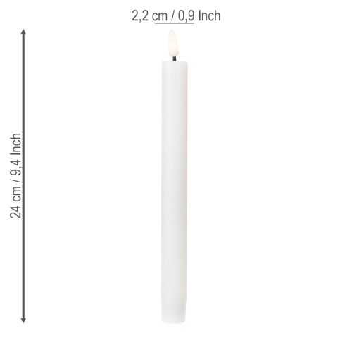 Floristik24 Candele LED bianche coniche candele di cera bianco caldo 24,5 cm 2 pezzi