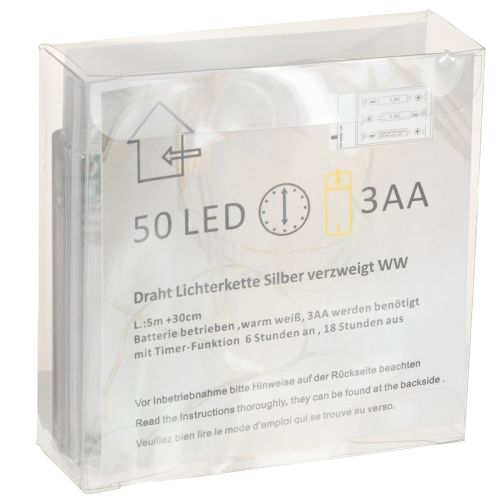 Prodotto Catena luminosa a LED, 50 lampadine, a batteria, 5 m, bianco caldo