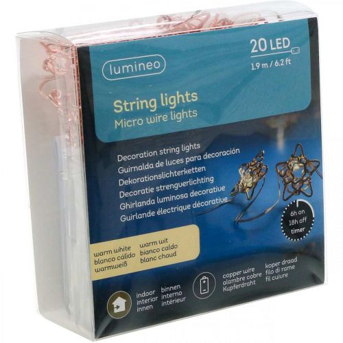 Prodotto Catena luminosa a LED stelle micro timer LED all&#39;interno di rame 1,90 m