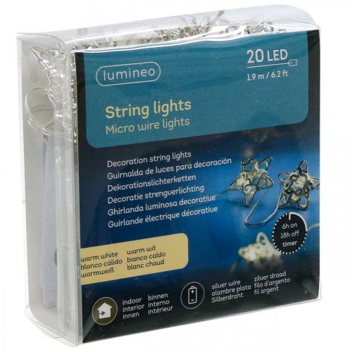 Prodotto Catena luminosa a LED stelle micro timer LED all&#39;interno argento 1,90 m