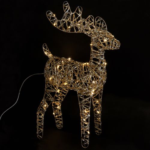 Decorazione natalizia in metallo a forma di renna a LED per interni, dorata, altezza 40 cm