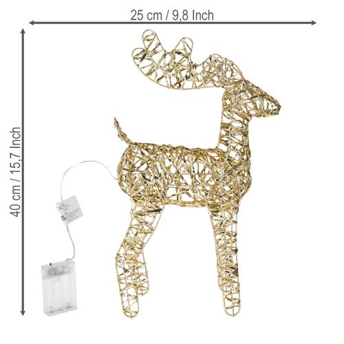 Prodotto Decorazione natalizia in metallo a forma di renna a LED per interni, dorata, altezza 40 cm