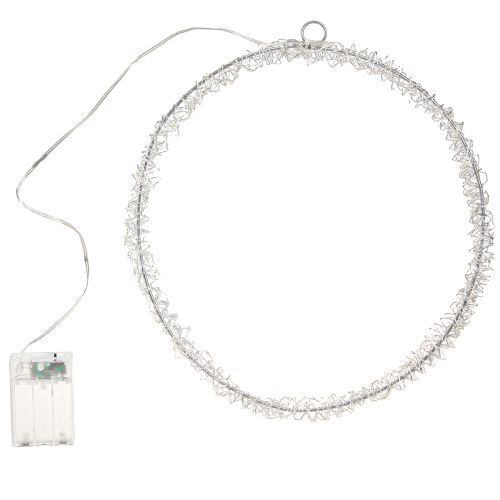Decorazione ad anello LED in metallo da appendere, argento, bianco caldo, 30 cm