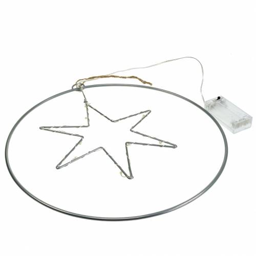 Floristik24 Stella LED in un anello decorativo da appendere in metallo argentato Ø30cm