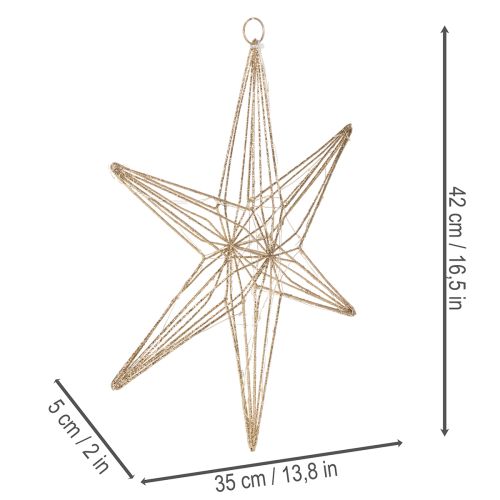 Stella decorativa a LED in filo metallico, decorazione da appendere per interni, 40 LED, luce bianca calda, 42 cm | Floristik24.it