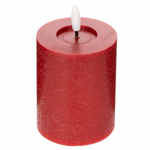 Candela a colonna a LED in vera cera, colore rosso, con timer e luce bianca calda, 12 cm.
