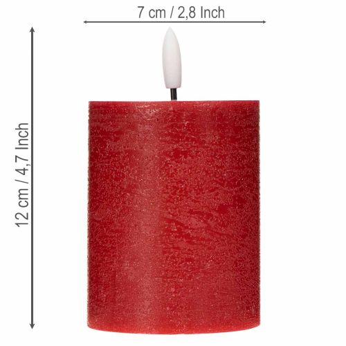 Candela a colonna a LED in vera cera, colore rosso, con timer e luce bianca calda, 12 cm. | Floristik24.it