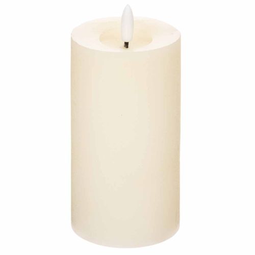 Candela a colonna a LED in vera cera bianca con funzione timer, luce bianca calda, 15 cm