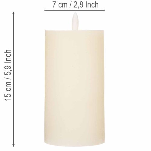 Candela a colonna a LED in vera cera bianca con funzione timer, luce bianca calda, 15 cm | Floristik24.it