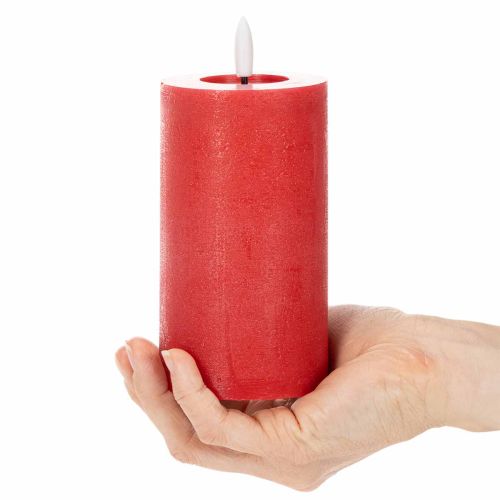 Candela a colonna a LED rossa con timer e luce bianca calda, realizzata in vera cera, 15 cm | Floristik24.it